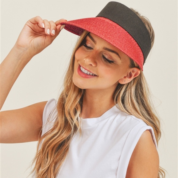 #69 Red & Black Sun Visor hat - Picture 2 of 5